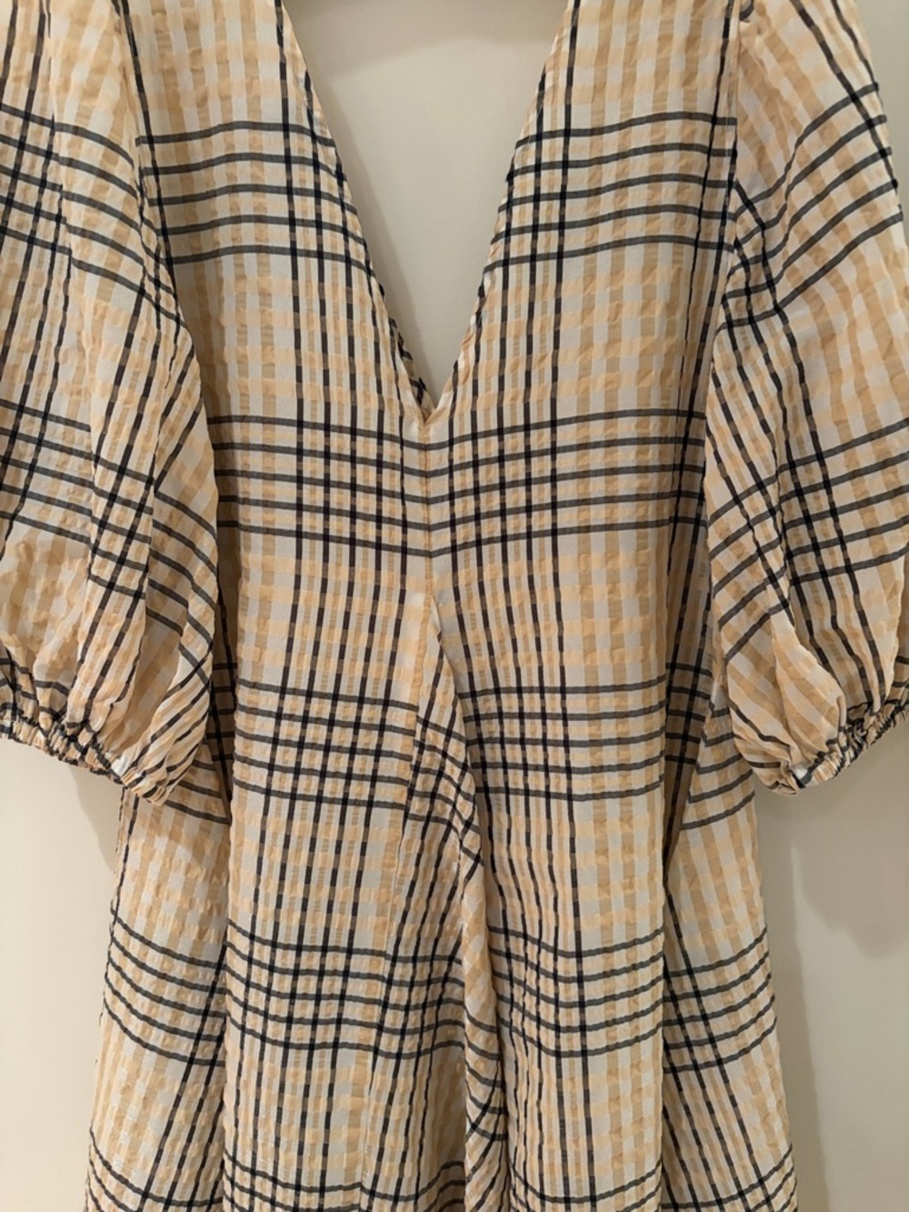 GANNI SEERSUCKER CHECK MINI DRESS IN IVORY SIZE EU 38. US 8 - Picture 11 of 12